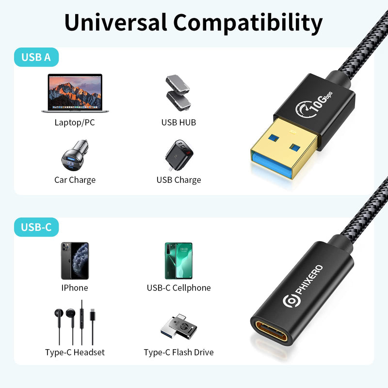 [Australia - AusPower] - [10Gbps] USB C Female to USB Male Adapter 3.1 Gen 2 (3.3Ft), PHIXERO 3A Fast Charging USB A to USB C Adapter with 10Gbps Data Transfer and Charging for Laptop, PC, Flash Disk, Quest Link, Charger 3.3ft 