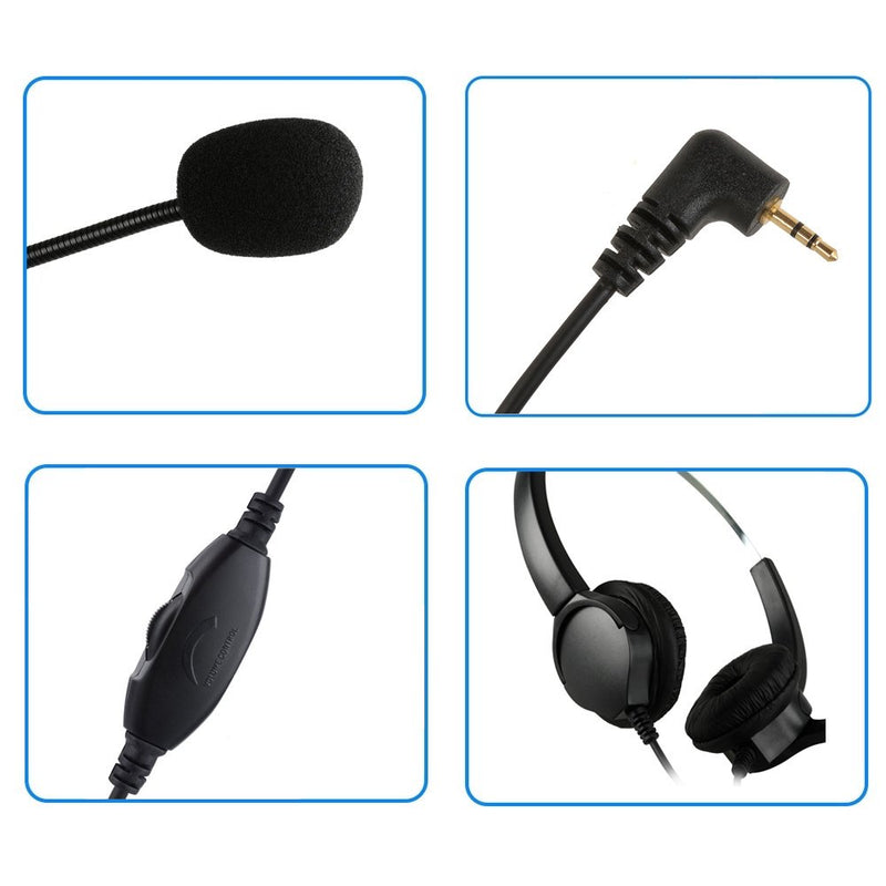 [Australia - AusPower] - AGPtEK® 2.5mm Dual Ear Call Center Telephone Headphone, 6FT Noise Cancelling Binaural Headset, with Boom-Style Mic for Most Cordless Phones 