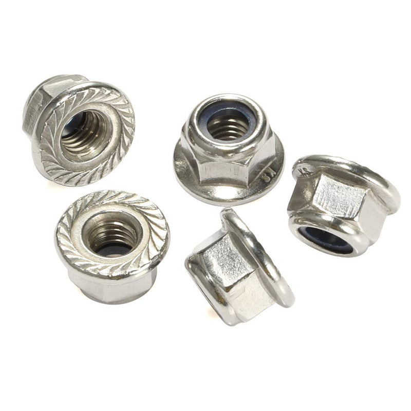 [Australia - AusPower] - M8-1.25 Serrated Flange Nylon Insert Lock Nuts Flanged Locknuts, 304 Stainless Steel 18-8, Bright Finish, 10 PCS M8-1.25 (10 PCS) 
