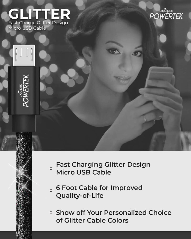 [Australia - AusPower] - Liquipel Powertek Micro USB Charger Cable for Cell Phones & Electronic Devices, 6FT (Black) Black 