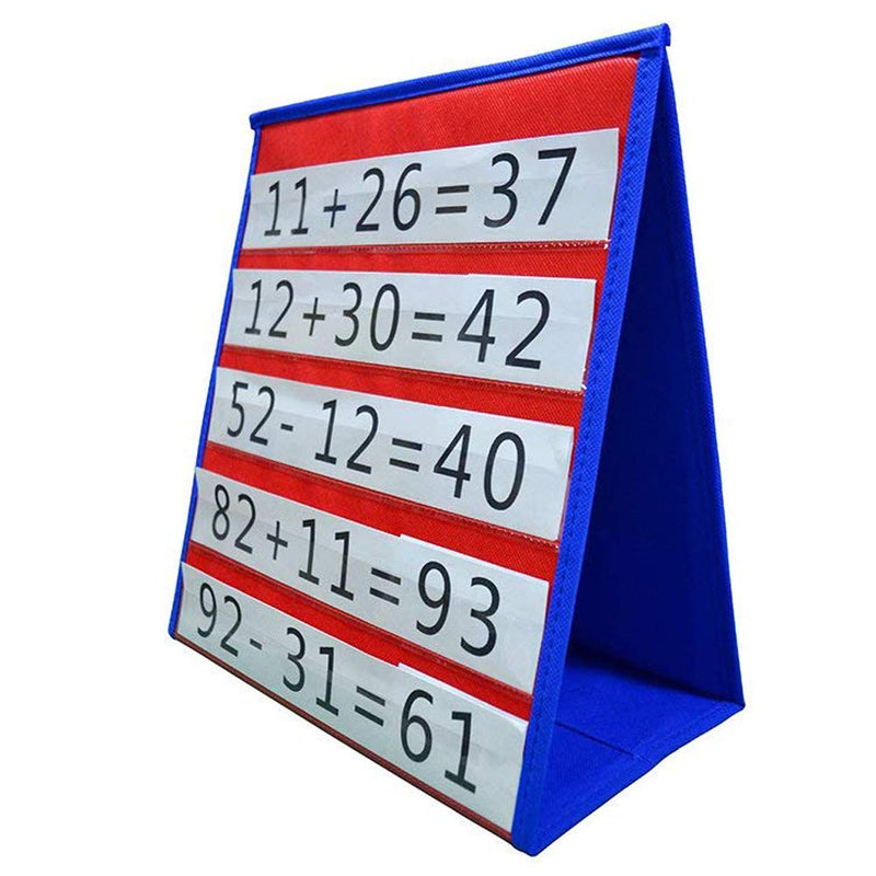 [Australia - AusPower] - VNOM Small Pocket Chart Table Top Double Sided Sentence Strips Pocket Chart Foldable & Self-Standing for Classroom or Home (13”x12”,Blue+Red) 