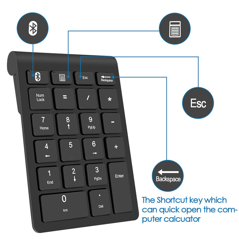 [Australia - AusPower] - Bluetooth Wireless Number Pads, Numeric Keypad 22 Keys Portable Financial Accounting 10 Keys Number Keyboard Extensions for Laptop, PC, Desktop, Surface Pro, Notebook 