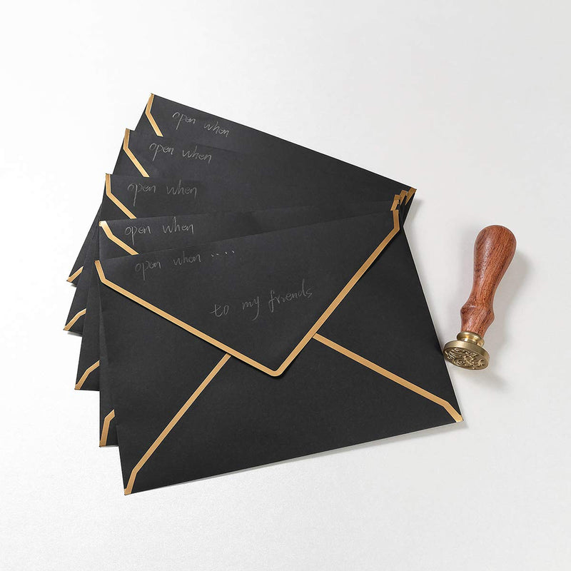 [Australia - AusPower] - 50 Pack A7 Envelopes 5 x 7 Card Envelopes Self-Adhesive V Flap Envelopes with Gold Border for Office, Wedding Gift Cards, Invitations, Graduation, Baby Shower, Parties (Black) Black 