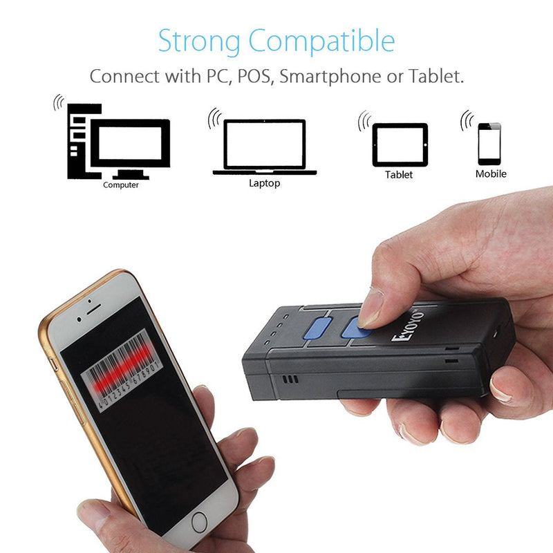 [Australia - AusPower] - Portable Bluetooth Barcode Scanner Wireless, Eyoyo 2877 CCD Mini Handheld CMOS UPC Barcode Reader Compatible for POS, iPad, iPhone, Android Phones, iOS Work for Store, Book, Library Inventory 