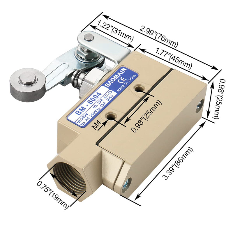 [Australia - AusPower] - Baomain TZ-6 Sealed Limit Switch BM-6004 (TZ-6004) Roller Plunger SPDT AC 250V 15A IP 65 