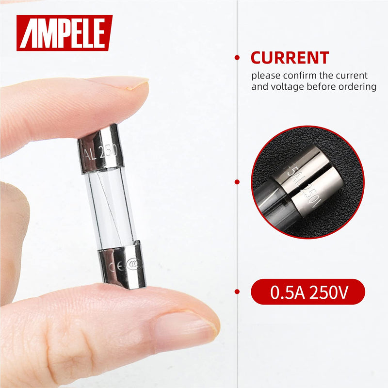 [Australia - AusPower] - AMPELE (Pack of 20) 0.5A Fast-Blow Fuse 0.5Amp 250V Glass Fuses 0.2 x 0.78 inch/5 x 20 mm (0.5Amp)(F0.5AL) 