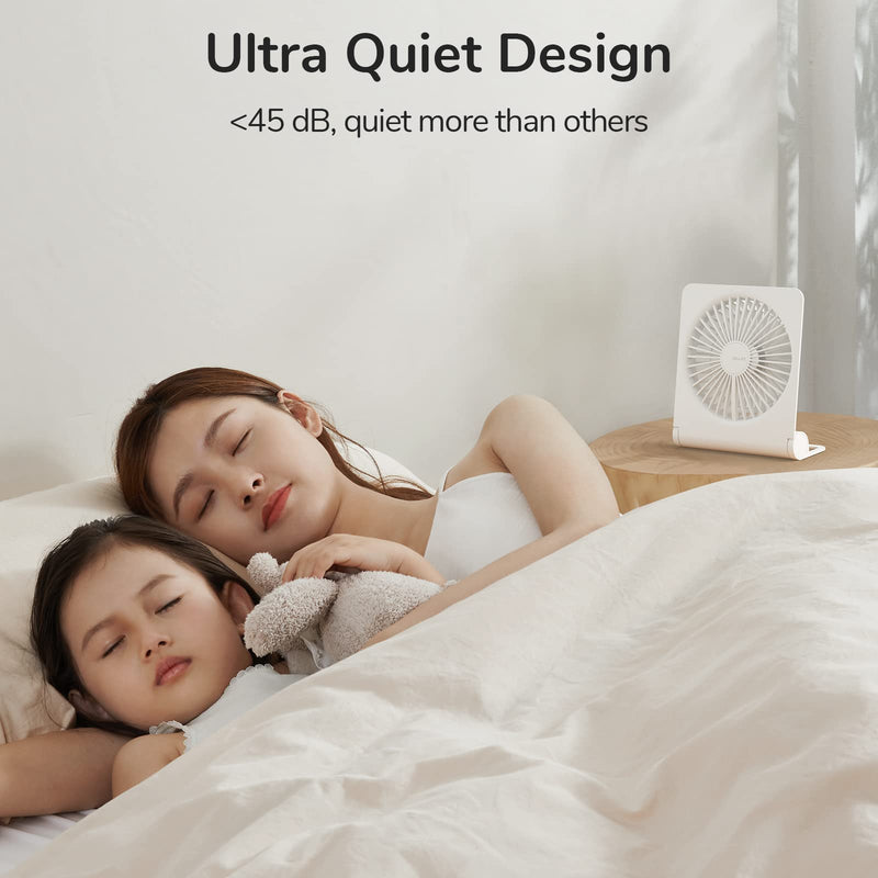 [Australia - AusPower] - JISULIFE Small Desk Fan, Portable USB Rechargeable Fan, 160° Tilt Folding Personal Mini Fan with 4500mAh Battery, Strong Wind, Ultra Quiet, 4 Speed Modes for Office, Home, Camping - White 