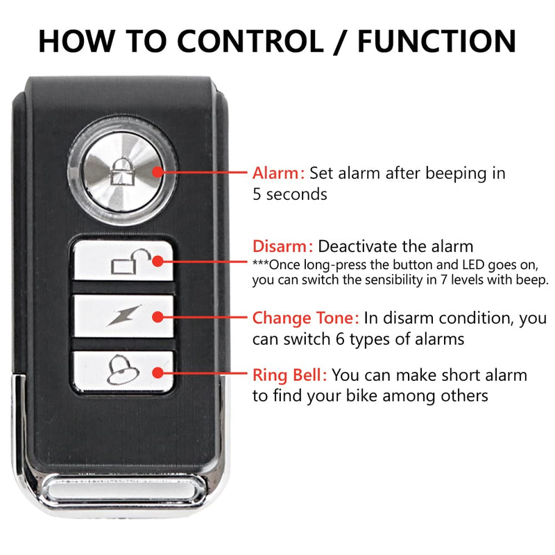 [Australia - AusPower] - Japard Bike Alarm/Motorcycle Alarm - Motion Sensor, Waterproof IP55, Remote Access 65ft, Loudest 113dB with Remote Controller 