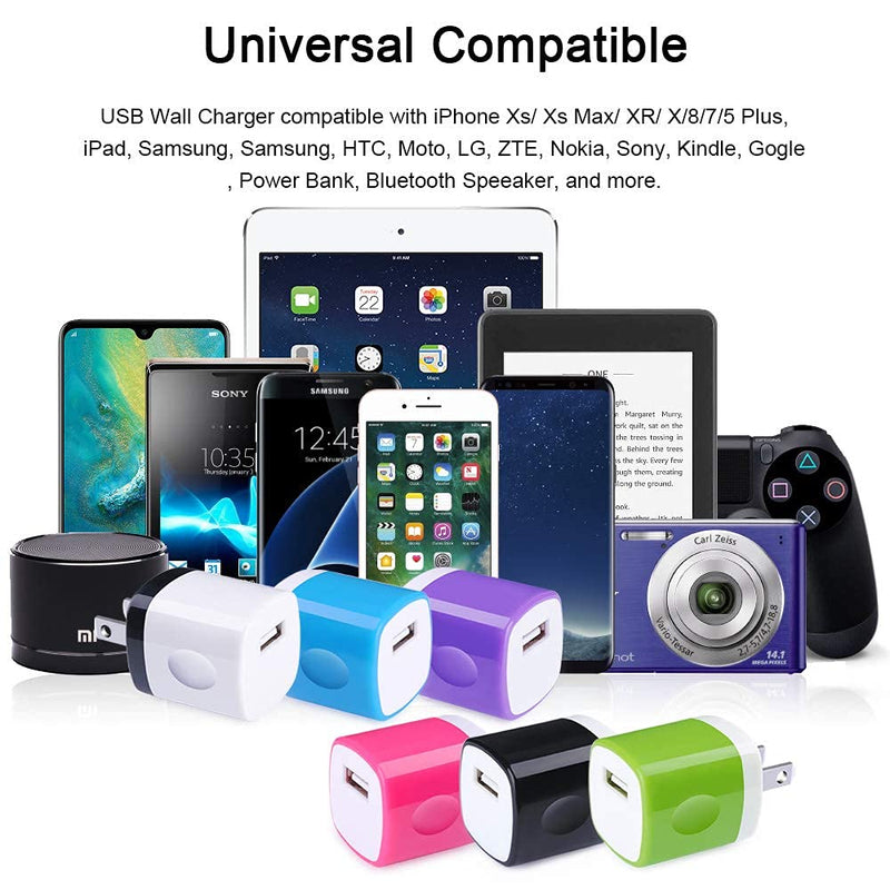 [Australia - AusPower] - Charging Block Fast Charge, 1A USB Plugs for Wall Outlet Charger Box Power Adapter Multipack Compatible iPhone 13 Pro Max/12/SE/11/XS/8/7/6S, Samsung Galaxy S21/S20Ultra/S10e/S9/S8, Note 21/10+, Moto Multi-Colored 