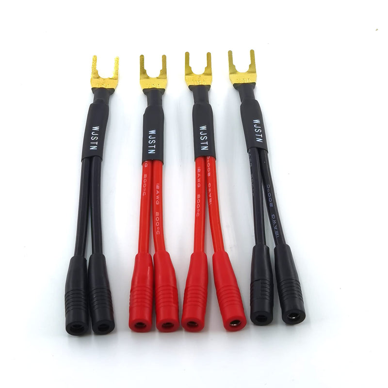 [Australia - AusPower] - WJSTN-012 3-in Spade Plug to Two Dual 4mm Banana Plug Audio Cable adapters ，45 Degree Type Y Plug Speaker distributors 4-Pack 