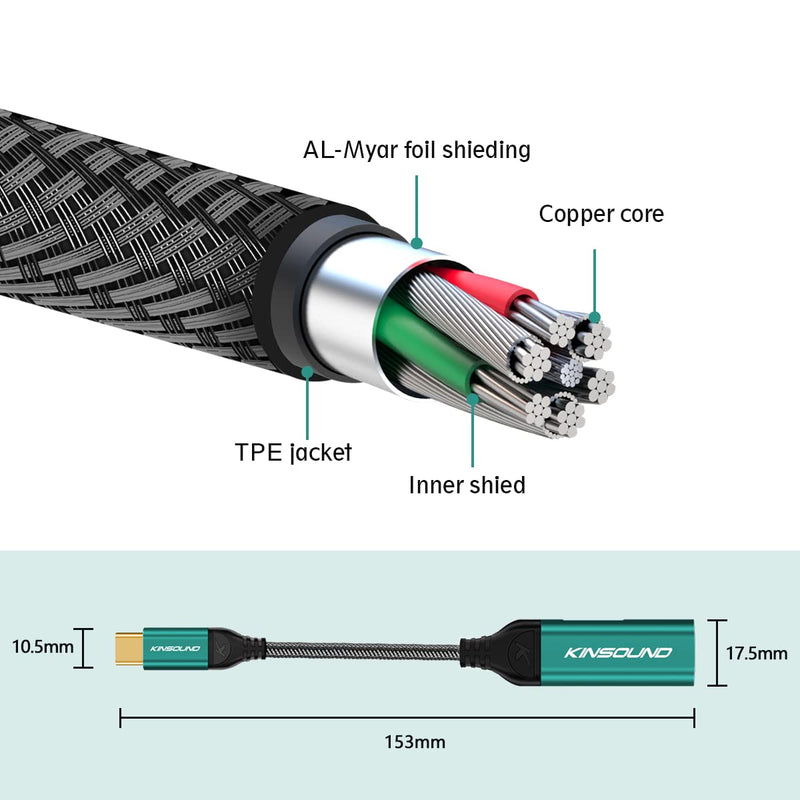 [Australia - AusPower] - USB C to 3.5 Headphone Jack Adapter, Kinsound 2 in 1 USB C Audio Adapter with Fast Charging for Samsung S21 S20 S20+ Ultra Note 10/10+, Pixel 4/3/2/XL, iPad Pro (Green) Green 
