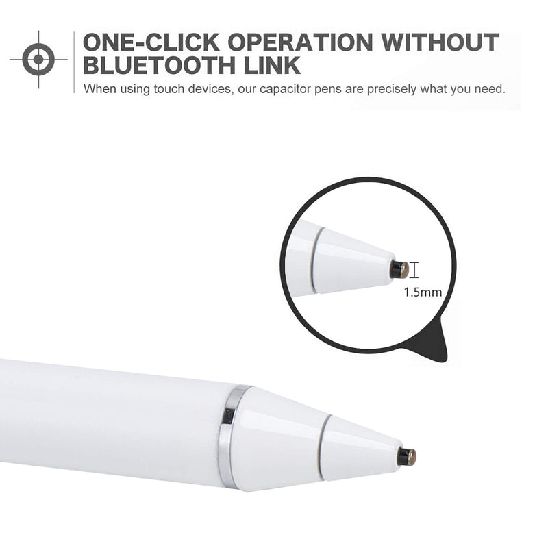 [Australia - AusPower] - Active Stylus Digital Pen for Touch Screens, Rechargeable 1.5mm Fine Point Stylus Smart Pencil Compatible with iPhone/iPad Pro/Mini/Air/Android and Most Tablet with Glove White 