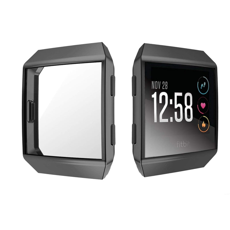 [Australia - AusPower] - Ultra Slim Soft Full Cover Case for Fitbit Ionic, Opretty Crystal TPU Protective Cases Frame Shockproof Cover Shell Accessories for Fitbit Ionic Smart Watch (Clear+Black) Clear+Black 