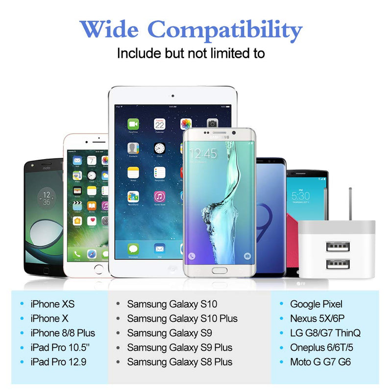 [Australia - AusPower] - USB Wall Charger, Hootek USB Plug 2Pack 2.4A Dual USB Wall Charger Adapter Charging Block Cube Box Compatible iPhone 13 12 11 Pro Max XS X 8 Plus,Samsung Galaxy S22 S21 S20 S10e S9 Note20 Ultra 5G,LG white 