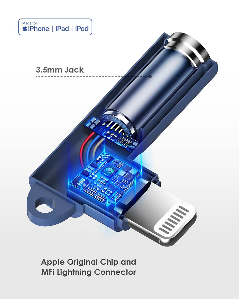 [Australia - AusPower] - MOOU Headphones Jack Adapter for iPhone, MFi Certified iPhone Lightning to 3.5mm Jack Converter Compatible with iPhone 13/13 Pro/13 Pro Max/12/12 Pro Max/11/11 Pro/X XR XS XS Max iPhone 7 7P 8 8P Blue 