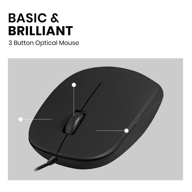 [Australia - AusPower] - Perixx PERIMICE-201 Wired USB Optical 3 Button Mouse with 800 DPI and Illuminated Wheel, Black USB Optical Mouse 