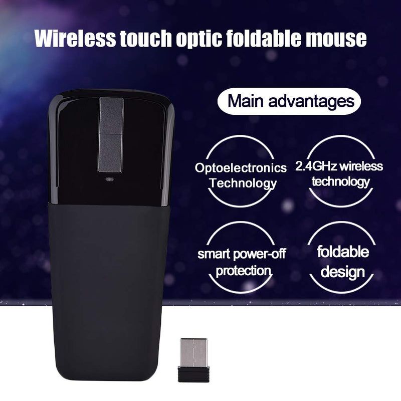 [Australia - AusPower] - USB Foldable Wireless Touch Mouse, Arc Touch Mouse Mice with USB Receiver for PC/Laptop/Smart TV, Stylish Appearance(Black) 