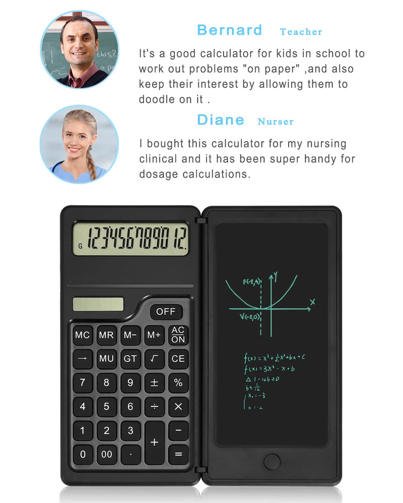 [Australia - AusPower] - Aucanla Calculators,12-Digit Premium Desk Calculators with Writing Tablet,Solar and Battery Dual Power Desktop Calculator for Office,School,Business… black 