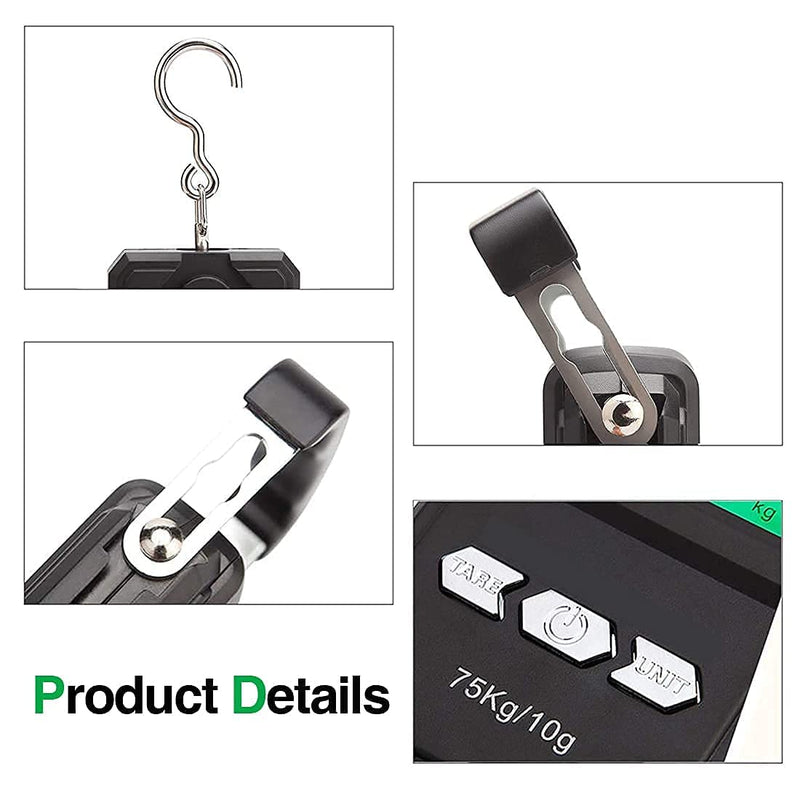 [Australia - AusPower] - Bonano Built-in Lithium Battery Fishing Scale, Micro-USB Interface, Backlit LCD Display 165lb/75kg Digital Hanging Scale with Measuring Tape.Fishing Gifts for Men, use for Home and Outdoor. 