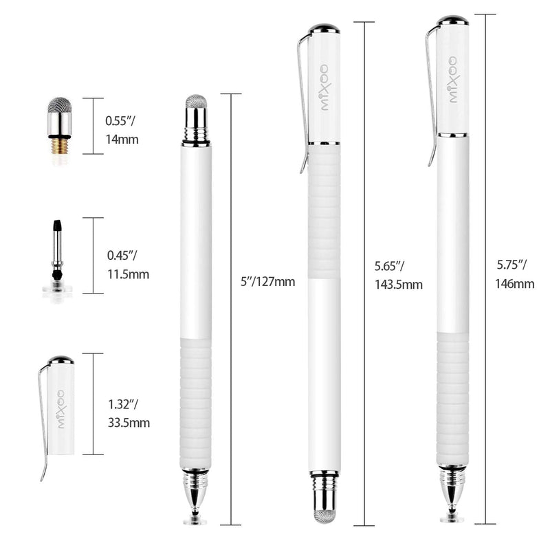[Australia - AusPower] - Mixoo Stylus Pens for Touch Screens - Disc & Fiber Tip 2 in 1 High Sensitivity Universal Stylus for iPad, iPhone, Tablets and Other Capacitive Touch Screens (Black/White) Black/White 