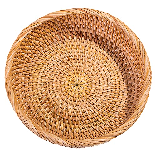 [Australia - AusPower] - Small Round Keys Storage Basket for Entryway Table Tabletop Wicker Catchall Organizer Woven Basket for Keys Wallet Remote Control Cards Crackers Fruit Candy Serving Basket 
