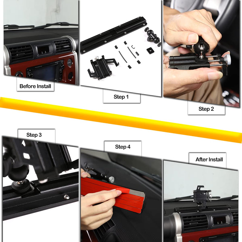 [Australia - AusPower] - Car Phone Mount Fit for Toyota FJ Cruiser 2007-2021, Phone Holder for Dashboard Hands Free Track Cradle, Car Dash Mount Cell Phone Stand, Black 