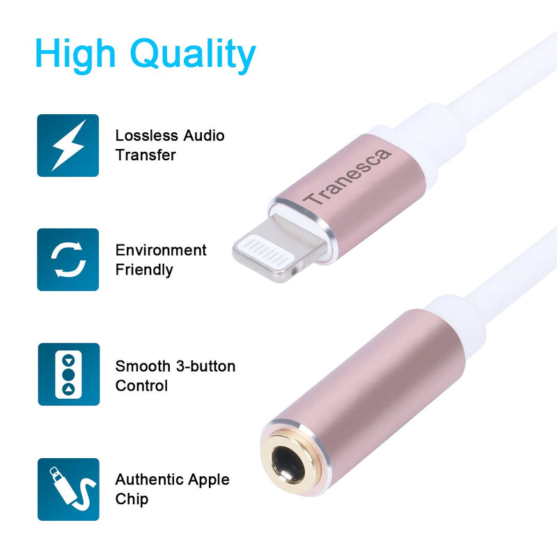 [Australia - AusPower] - Tranesca Apple MFI Certified Lightning to 3.5 mm Headphone Jack Adapter Compatible with iPhone 11/X/XR/iPhone 8/8 Plus/iPhone 7/7 Plus and More -Music Control & Calling Function Supported (Rose Gold) 