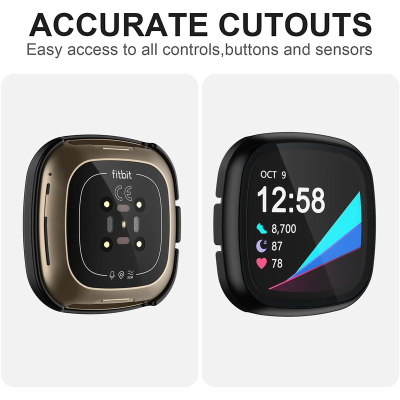 [Australia - AusPower] - [2Pack] EBIZCITY Screen Protector with Tempered Glass Cover Compatible with Fitbit Versa 3, All-Around Ultra-Thin Bumper Full Coverage Hard PC Cover Protective Case for Versa 3 Smartwatch 