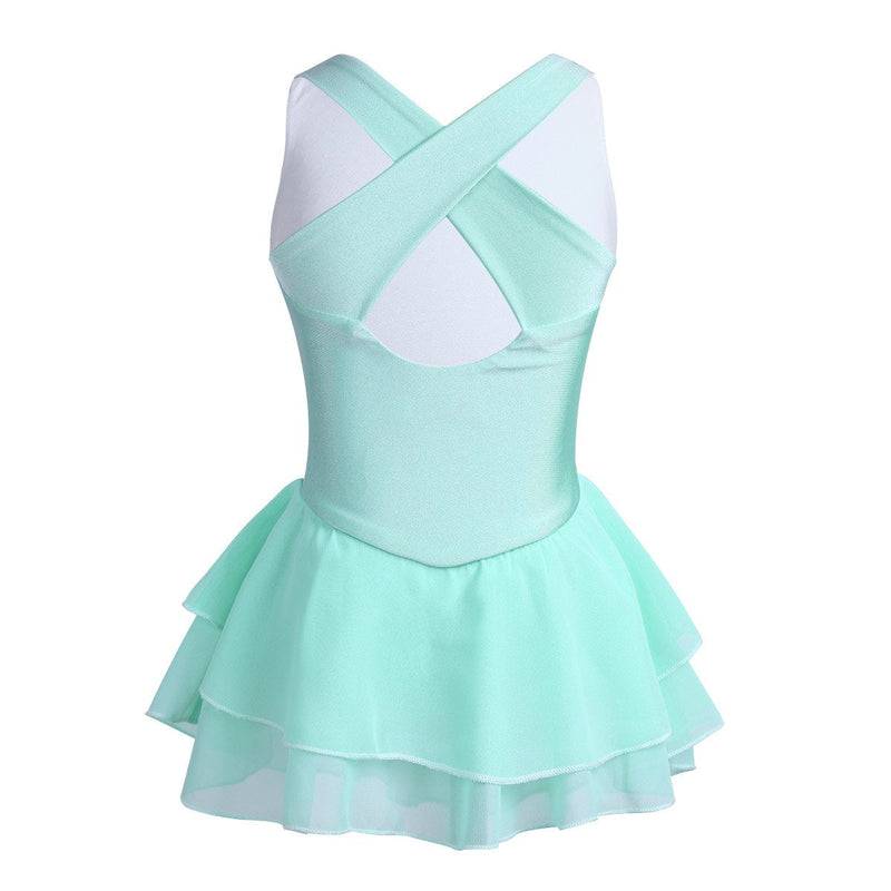 [Australia - AusPower] - FEESHOW Kids Girls Cross Back Figure Ice Skating Dress Gymnastic Tank Leotard Ballet Dance Dresses Light Green 4 