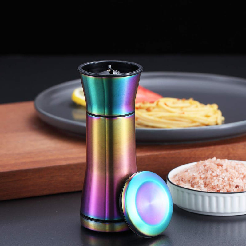 [Australia - AusPower] - Rainbow Salt And Pepper Shakers, Kyraton Titanium Plating Stainless Steel Salt And Pepper Grinders Refillable Pepper Grinder, Pepper Mill, Salt Grinder, Salt Shaker, Salt Pepper Shaker Set of 2 1.pepper.c 