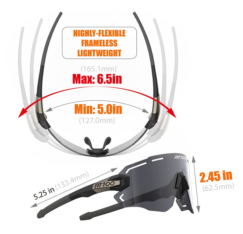 [Australia - AusPower] - RIDE YOUR WAY RT100 Professional wrap around Frameless Cycling Sunglasses for Men and Women Black Alu. Grey-smoke 