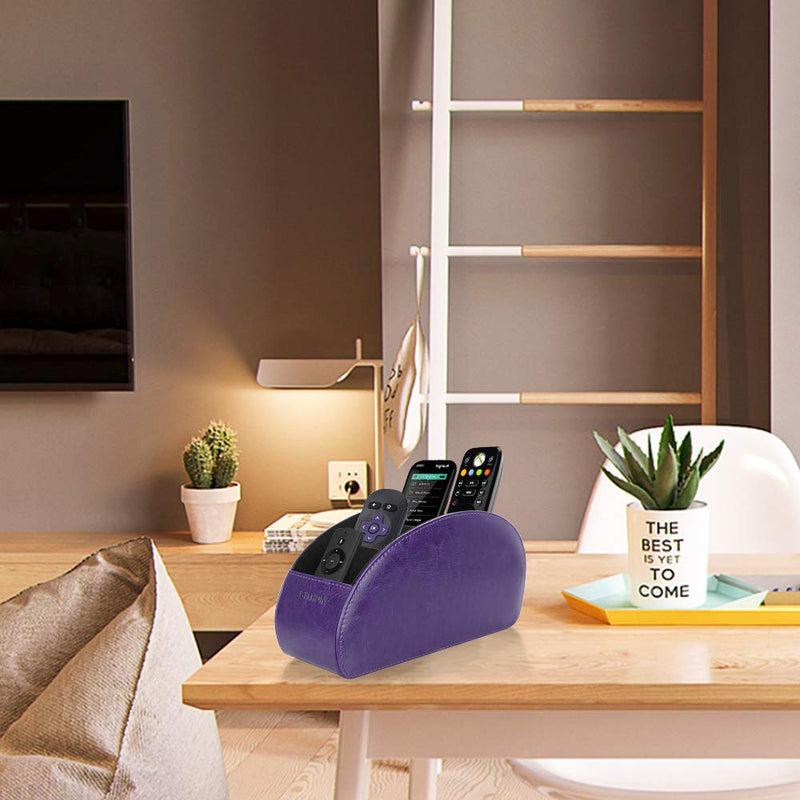 [Australia - AusPower] - SITHON Remote Control Holder with 5 Compartments - PU Leather Remote Caddy Desktop Organizer Store TV, DVD, Blu-Ray, Media Player, Heater Controllers, Purple Small 