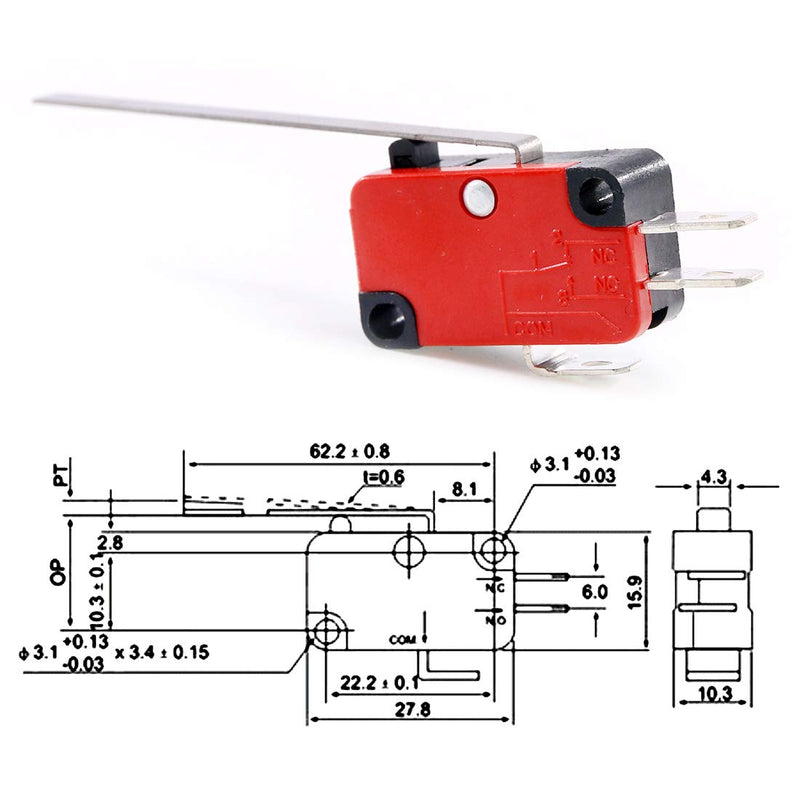 [Australia - AusPower] - Swpeet 10Pcs V-153-1C25 Micro Limit Switch Long Hinge Roller Momentary Cherry Push Button SPDT Snap Action Perfect for Arduino, Appliance and Electronic Equipment 