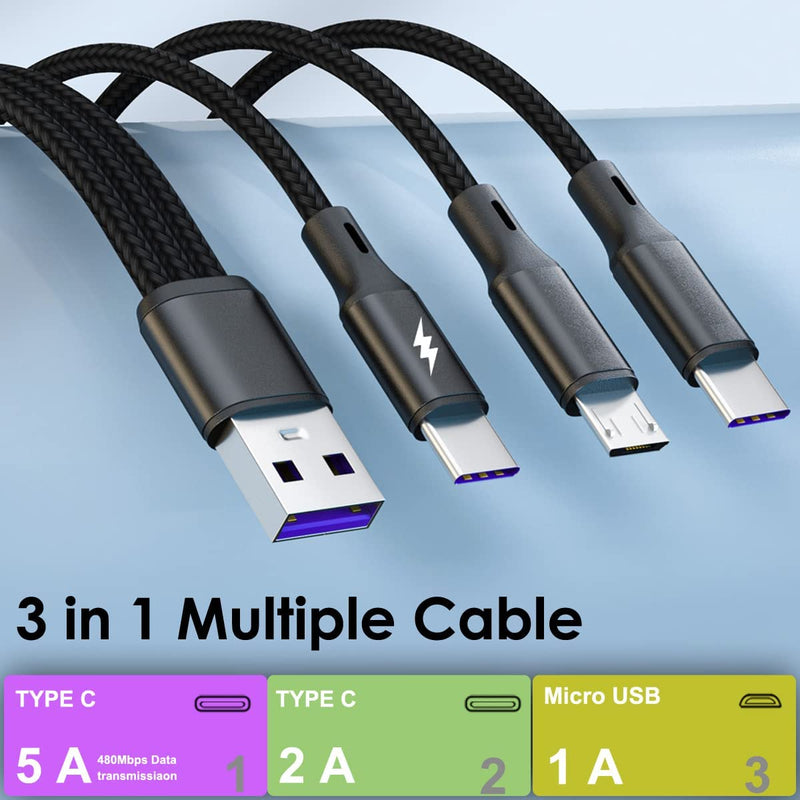 [Australia - AusPower] - Muti Charging Cable 3 in 1 with 2 Type C 1 Micro USB Plug Fast USB Multiple Charger Cord with Triple 4ft Cable Wire Adapter Compatible with Cell Phones/Huawei/Samsung Galaxy/Pixel/LG/Tablets 3 in 1 With Dual USB C&MicroUSB 