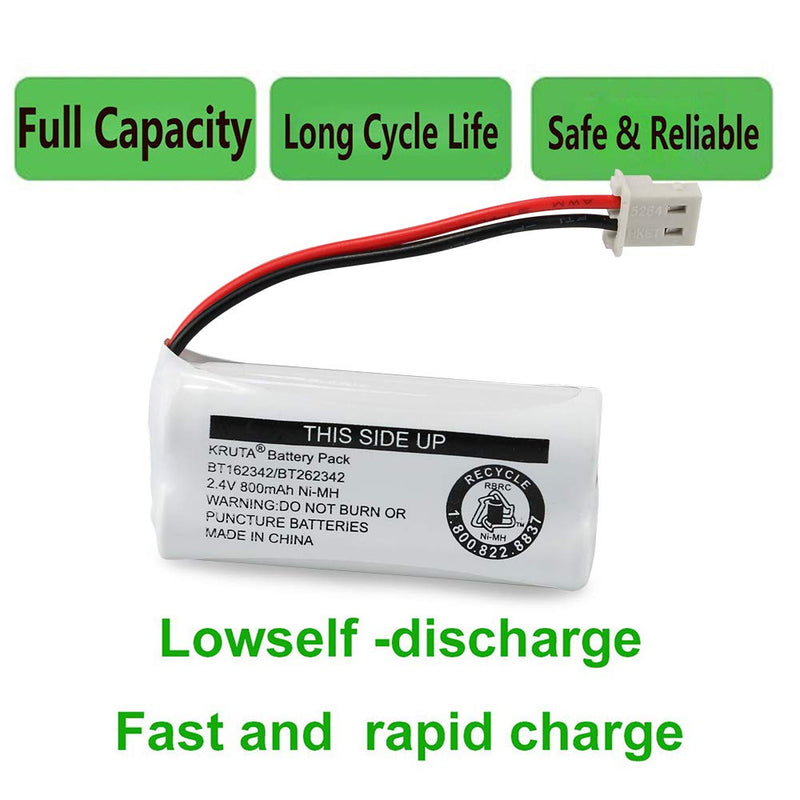 [Australia - AusPower] - Kruta BT162342/BT262342 2.4V 800mAh Ni-MH Cordless Phone Battery Pack, Also Compatible with BT183342/BT283342 AT&T EL52351 TL90070 VTech CS5119 DS6511 DS6722 LS6305 Handset, 2-Pack 