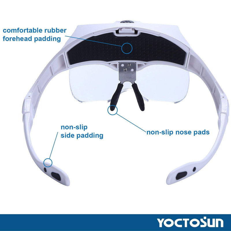 [Australia - AusPower] - YOCTOSUN Magnifying Glasses with Light, Head Mount Magnifier with 5 Lenses, Headband, Storage Case, Hands Free LED Lighted Head Magnifying Visor for Close Work Hobby Crafts Led Head Magnifier with Storage Case 