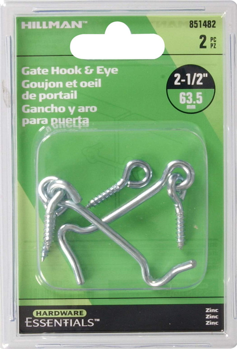 [Australia - AusPower] - Hillman Hardware Essentials 851482 Hook and Eye Latch Zinc 2-1/2" -2 Pack 