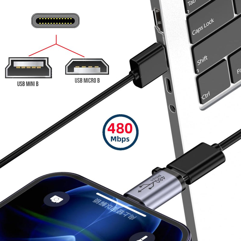 [Australia - AusPower] - NFHK 2pcs/lot USB-C USB2.0 Type C Female to Micro Mini USB Male Power Adapter 480Mbps Data with Chain Holes USB-C Female to Micro Mini USB 
