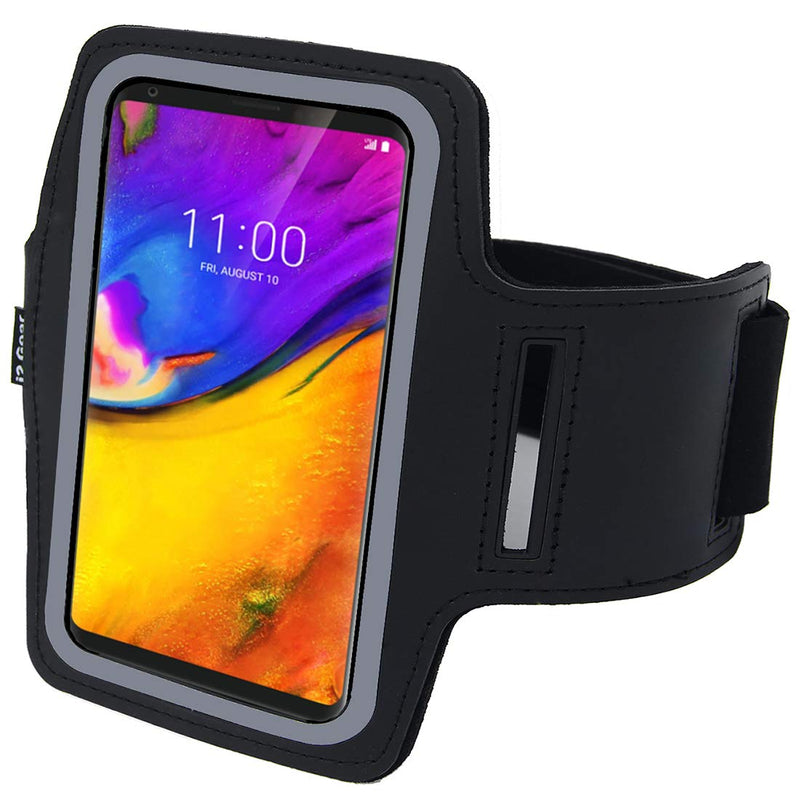 [Australia - AusPower] - i2 Gear Cell Phone Armband Holder for LG V50, V40 ThinQ, V35 & V30 with Reflective Strap and Key Holder (Black) 