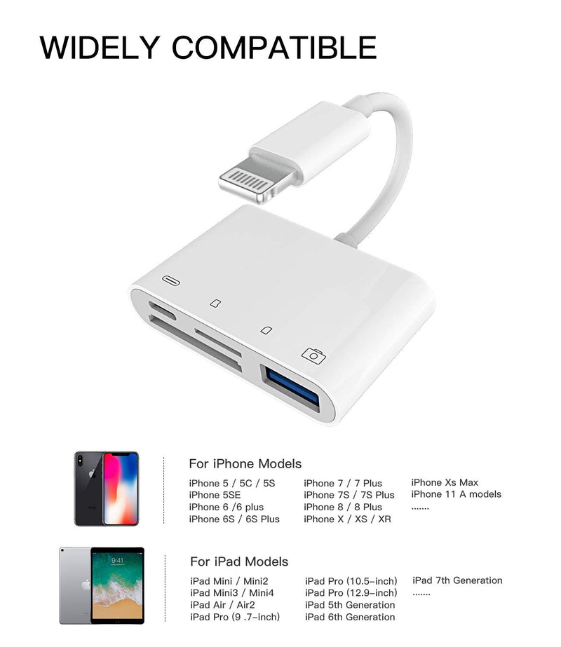 [Australia - AusPower] - Camera Memory SD Card Reader Compatible for iPhone,Compatible with Lightning Male to USB Female OTG Adapter Micro TF Power Charging Splitter Charger Connector for Apple for ipad 12 11 xs xr x Camera 