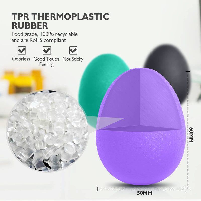 [Australia - AusPower] - Peradix Hand Grip Strength Trainer, Stress Relief Ball for Adults and Kids, Wrist Rehab Therapy Hand Grip Equipment Ball Squishy - Set of 3 Finger Resistance Exercise Squeezer Purple Green Black 
