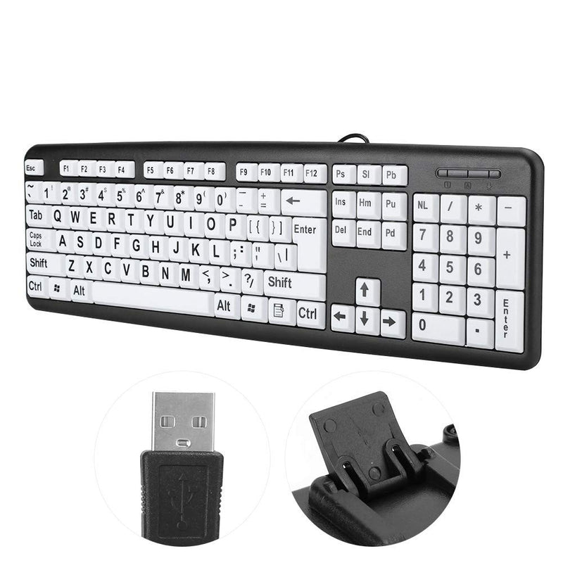 [Australia - AusPower] - Zopsc-1 Wired USB Wired Keyboard USB Keyboard Low Vision Keyboard Black Computer Keyboard with White Large Print Keys(Black) 