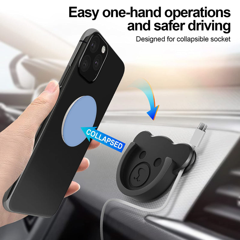 [Australia - AusPower] - Socket Car Mount for Phone Holder Cute Bear Style Silicone Grip Stand with Phone line Clasp for Collapsible Socket User Used on Dashboard, Home, Office, Kitchen, Desk, Wall (Black) 3 Pack Black 