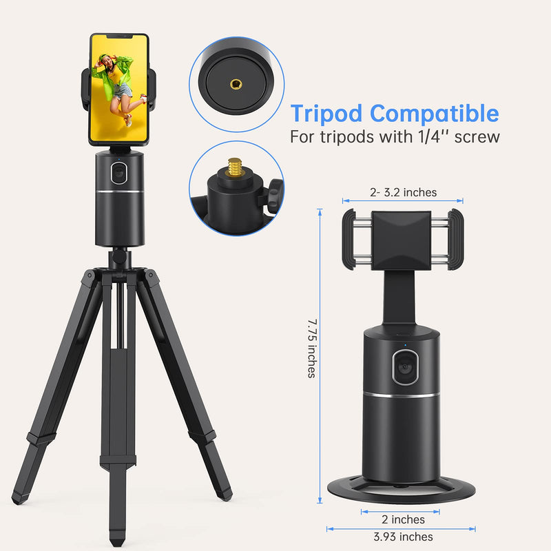 [Australia - AusPower] - Auto Face Tracking Tripod, No App Required, 360° Rotation Face Body Phone Camera Mount Smart Shooting Phone Tracking Holder for Live Vlog Streaming Video, Rechargeable Battery-Black Black 