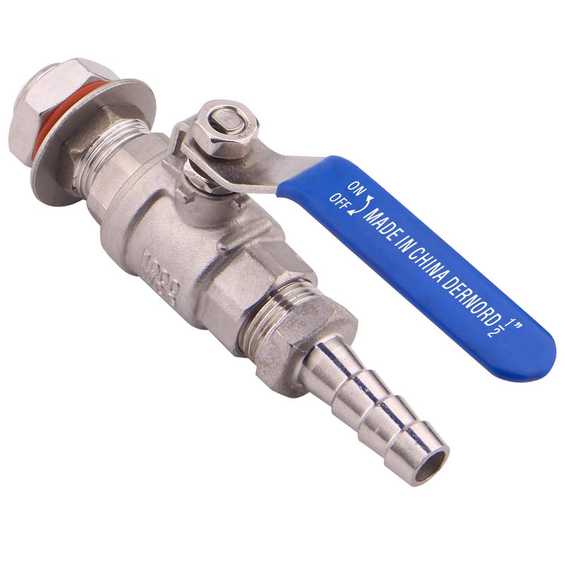 [Australia - AusPower] - DERNORD 1/2 Inch Stainless Steel Ball Valve Weldless Bulkhead For Home Brew Kettle (1/2 NPT to 1/2 Barb Hose) 1/2 NPT to 1/2 Barb Hose 