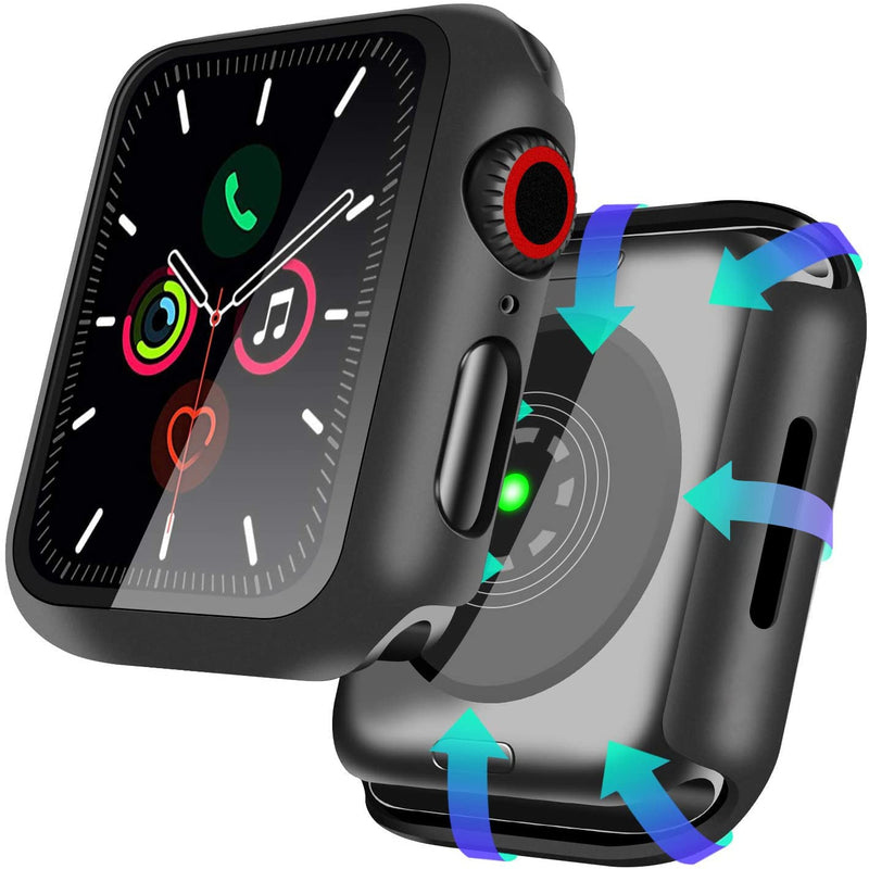 [Australia - AusPower] - YMHML Compatible with Apple Watch 38mm Series 3/2/1 Case with Built-in Tempered Glass Screen Protector, Thin Guard Bumper Full coverage Matte Hard Cover for iWatch Accessories Black 38 mm 