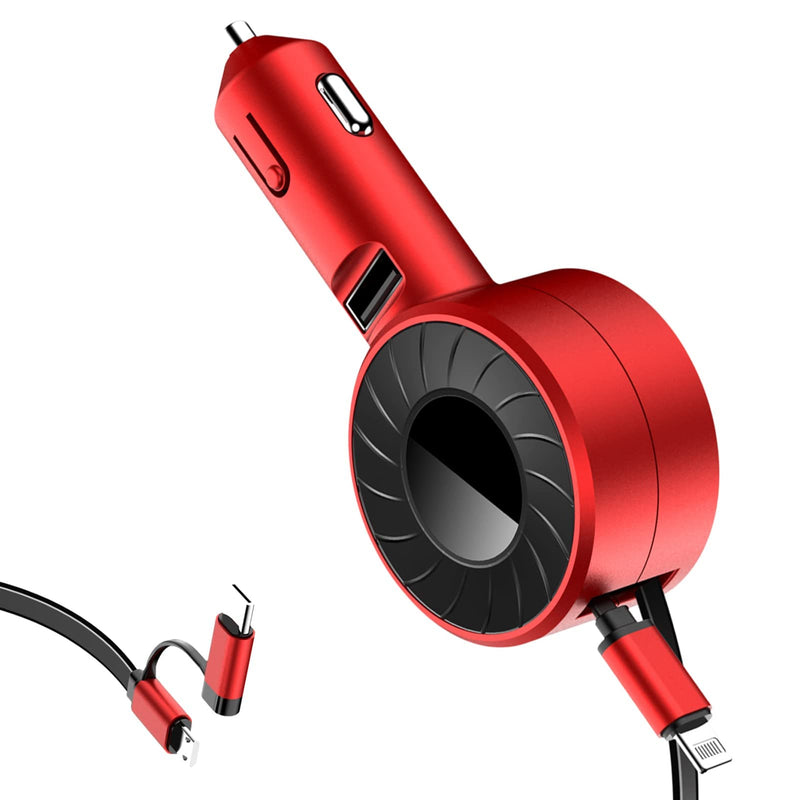 [Australia - AusPower] - Retractable USB C Fast Car Charger iPhone with Dual Port USB Cables 3-in-1 multiple fast Charger for iPhone Charger Cable UL Certified Compatible for iPhone 11 Pro Max/11/XR/XS/X/8/8 Plus/7/6/6S/5S/SE red 