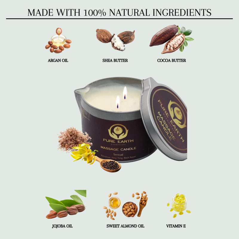 [Australia - AusPower] - Sensual Massage Candles for Couples - Skin Moisturizing Body Oil Candle for Play or Relaxation Vegan Massage Candle with Palmarosa, Ylang Ylang, Black Pepper (6 Ounce) - by Pure Earth Essentials Sensual 