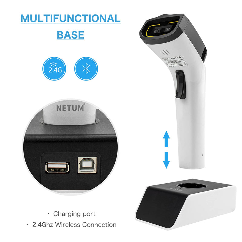 [Australia - AusPower] - NETUM Fashionable Bluetooth Wireless 1D Barcode Scanner, Hands Free CCD Barcode Reader with Stand and Built-in Memory, Works with MAC OS, Windows, iOS, Android, Transfers Up to 50 Meters DS5000 