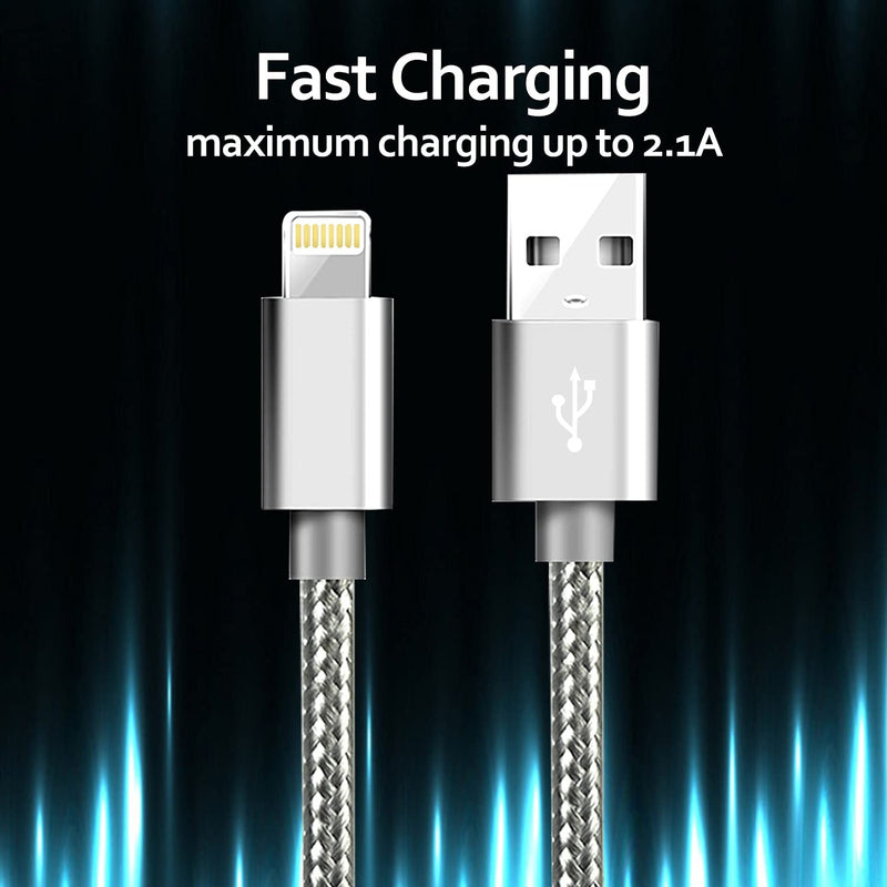 [Australia - AusPower] - iPhone Charger Apple MFi Certified CUGUNU 5 Pack[3/3/6/6/10FT] USB Lightning Cable Charging Cord Compatible with iPhone, iPad - Silver 2*3FT 2*6FT 10FT 
